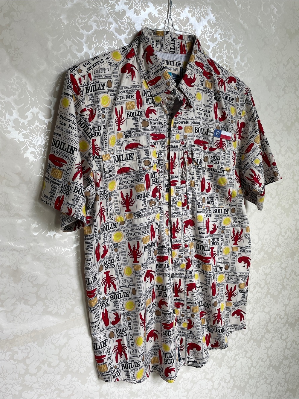 Magellan Outdoors Short-Sleeve Button-Down Shirt in White, Red, Yellow